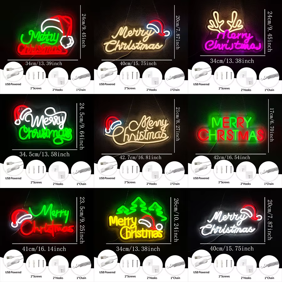 Merry Christmas Neon Sign - LED XMAS Santa Hat Light - Home Happy Store Shops