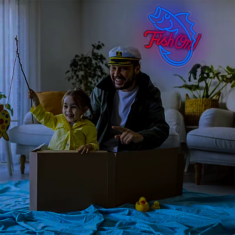 Fish On! Neon Light - LED Chip Shop / Bar Sign - Fishing Home Club Man Cave