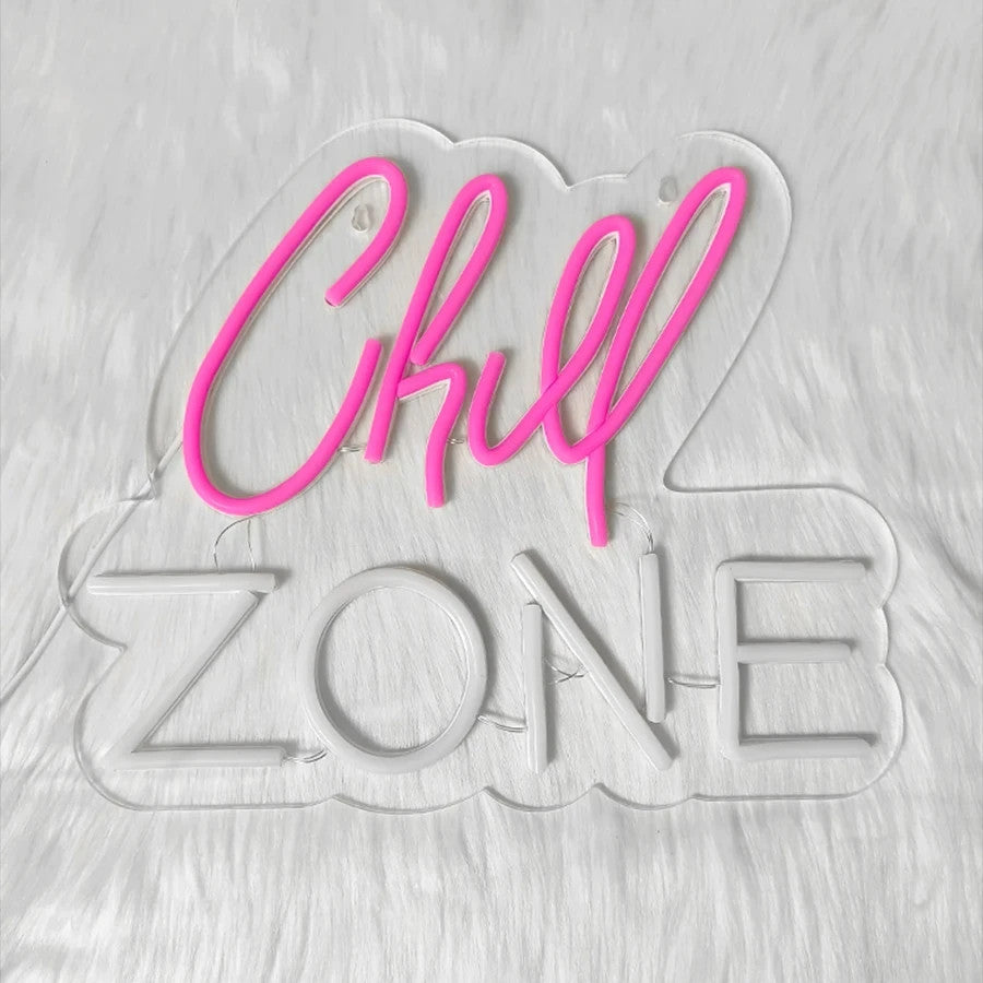 Chill Zone Neon Light - Relaxing Pink LED Sign - Games Room Bedroom Bar etc