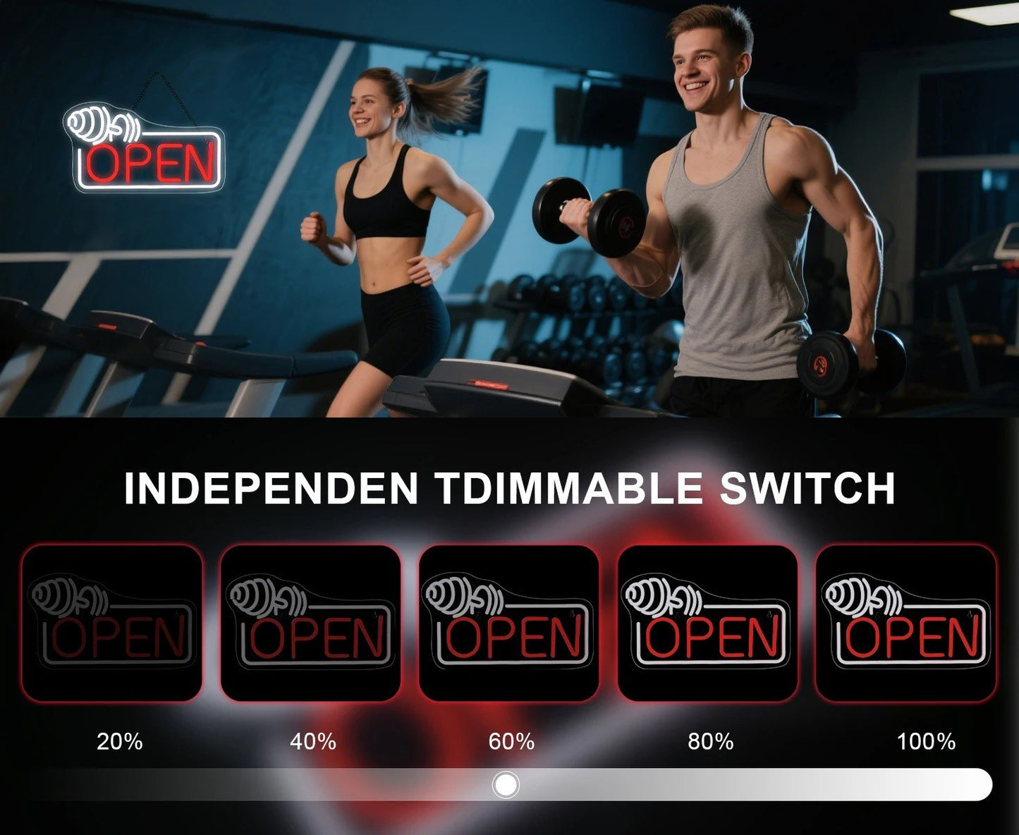 Gym Open Sign Neon Light with dumbbell - Weightlifting – Fitness Centre LED Club