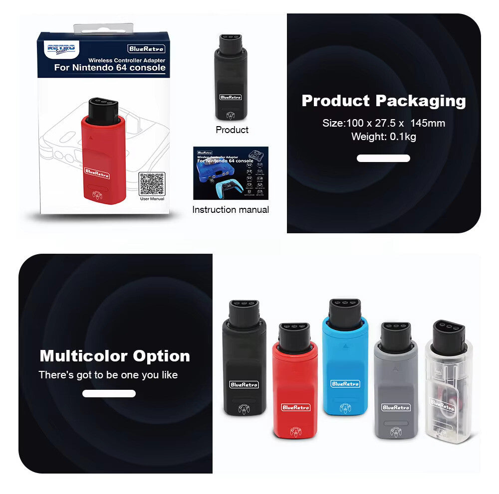 Wireless Bluetooth Receiver - Nintendo N64 - (RED) Blue Retro