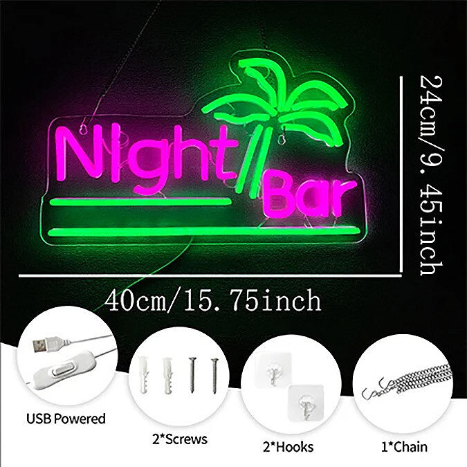 Night Bar Neon Light - LED Palm Sign - Pub Home Cocktail Club etc LED Alcohol