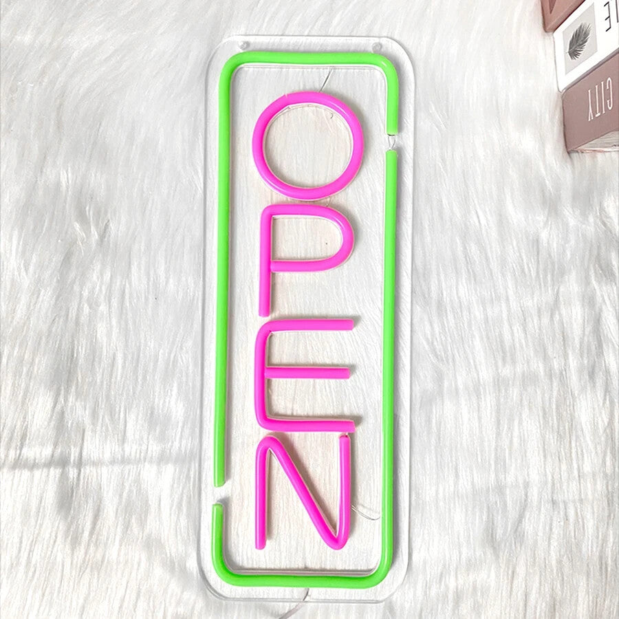 Green Pink OPEN Neon Light - Store Front LED Sign - Office Shop Restaurant Bar