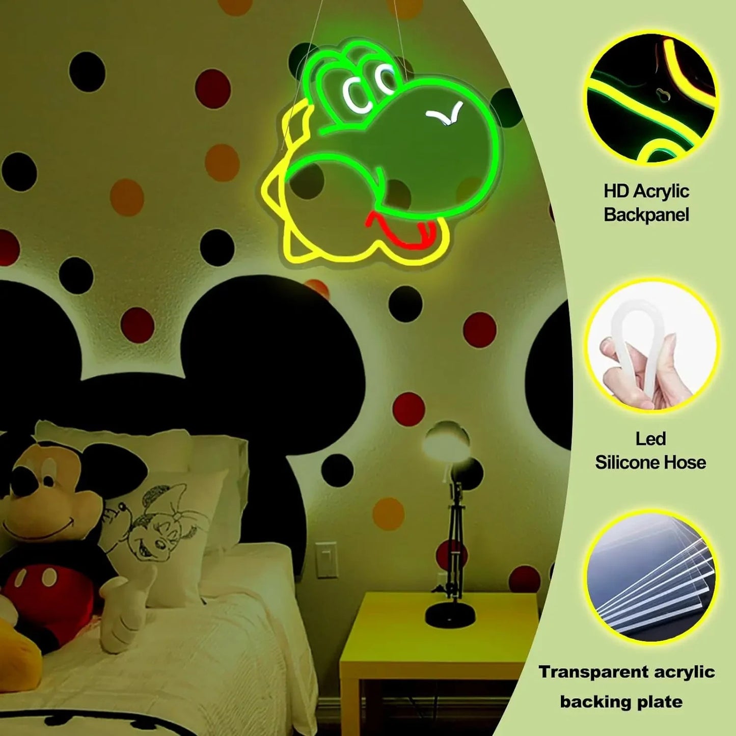 Yoshi / Mario Themed Neon Light - Nintendo Retro Gaming Sign Wall Gift USB