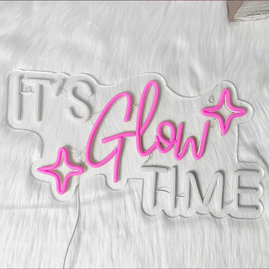 It's Glow Time - Neon Sign -Hair Dresser Beauty Salon Nails Lips Light LED