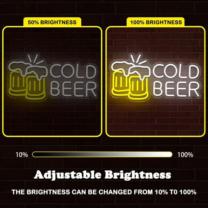 Cold Beer ! Bar Neon Light - Pub Sign - Home Club etc LED Lager Pint Man Cave
