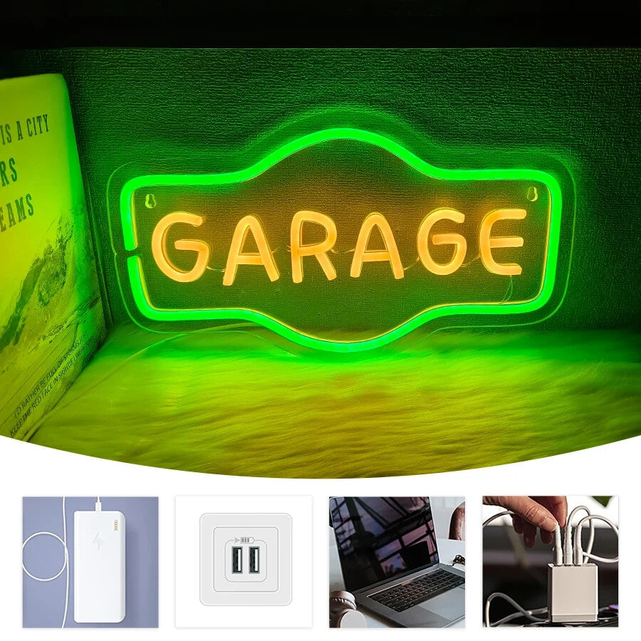 Garage / Home Workshop Neon Sign - Home LED Light - Man Cave Bar etc USB Powered