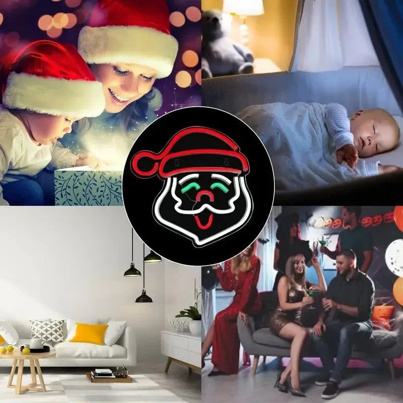 Father Christmas Neon Sign - LED Santa Claus Light - Merry Happy Xmas Store