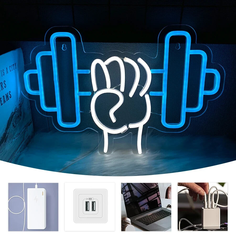 Gym Dumbbell Neon Sign - LED Weightlifting Light – Fitness Barbell USB Powered