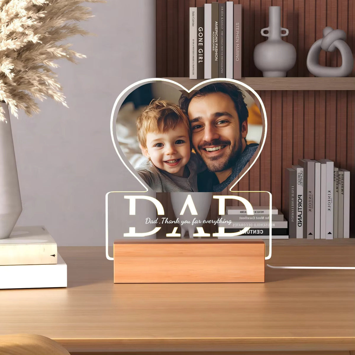 Personalised Dad Photo Frame - LED Light Up Plaque - Fathers Day / Birthday Gift