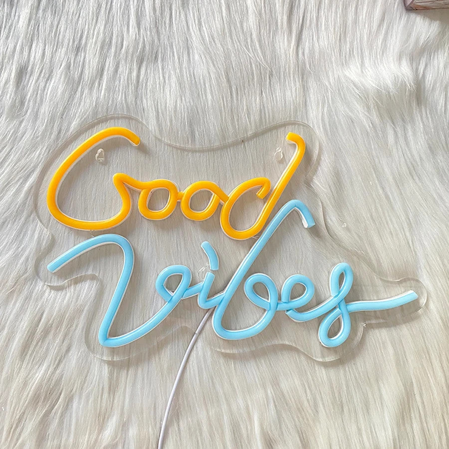 Good Vibes Neon Sign - Home LED Light - Office Bedroom Spa Bar etc USB Powered