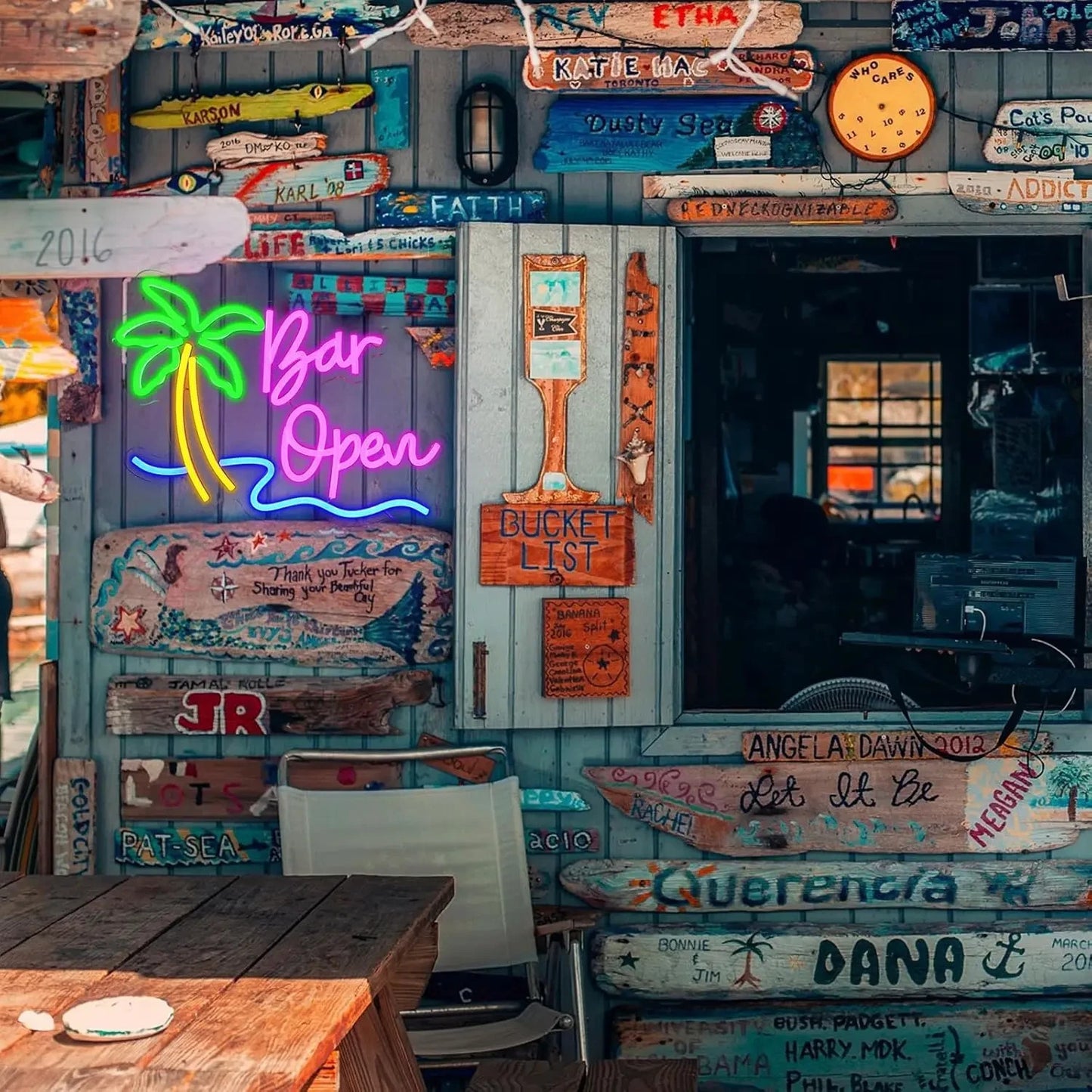 Bar Open Neon Light - LED Palm Sign - Pub Home Cocktail Club etc LED Alcohol