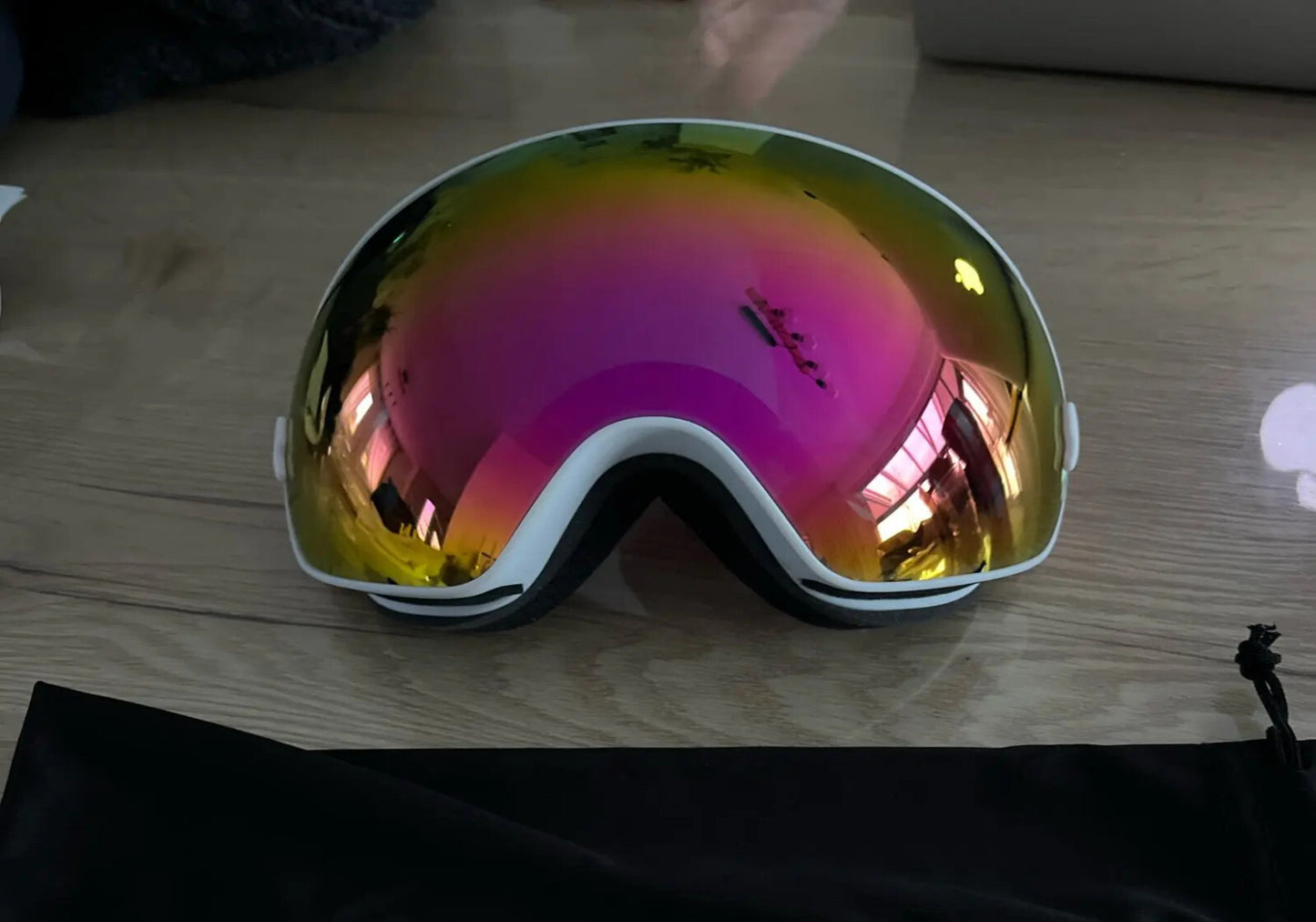 UV400 Interchangeable Lens Anti-Fog Ski Goggles - Adult Mens / Womans White Pink