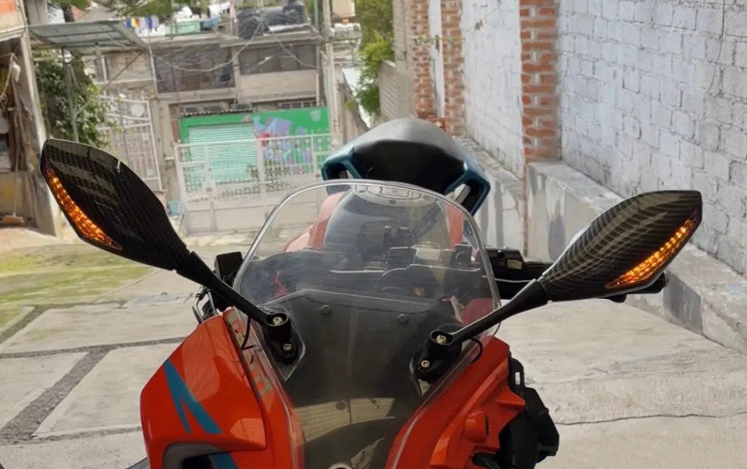 Universal Carbon Wing Mirrors With Integrated smoked LED Indicators - Motorbike