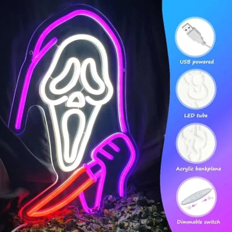 Halloween Neon Sign - LED Spooky Ghost Knife Light - Pub Home Play Area Maze Bar