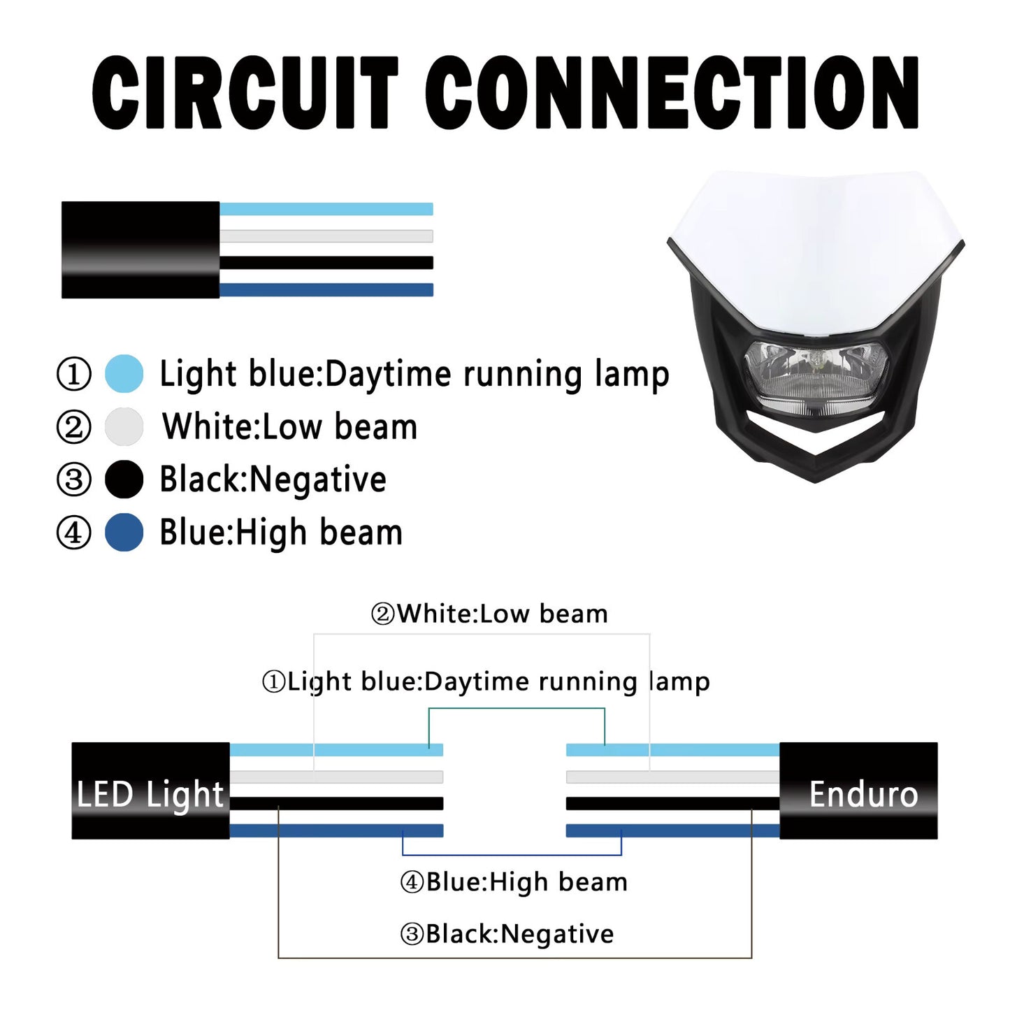 Universal Supermoto Enduro Headlight - For Suzuki Yamaha Honda Motorcycle White