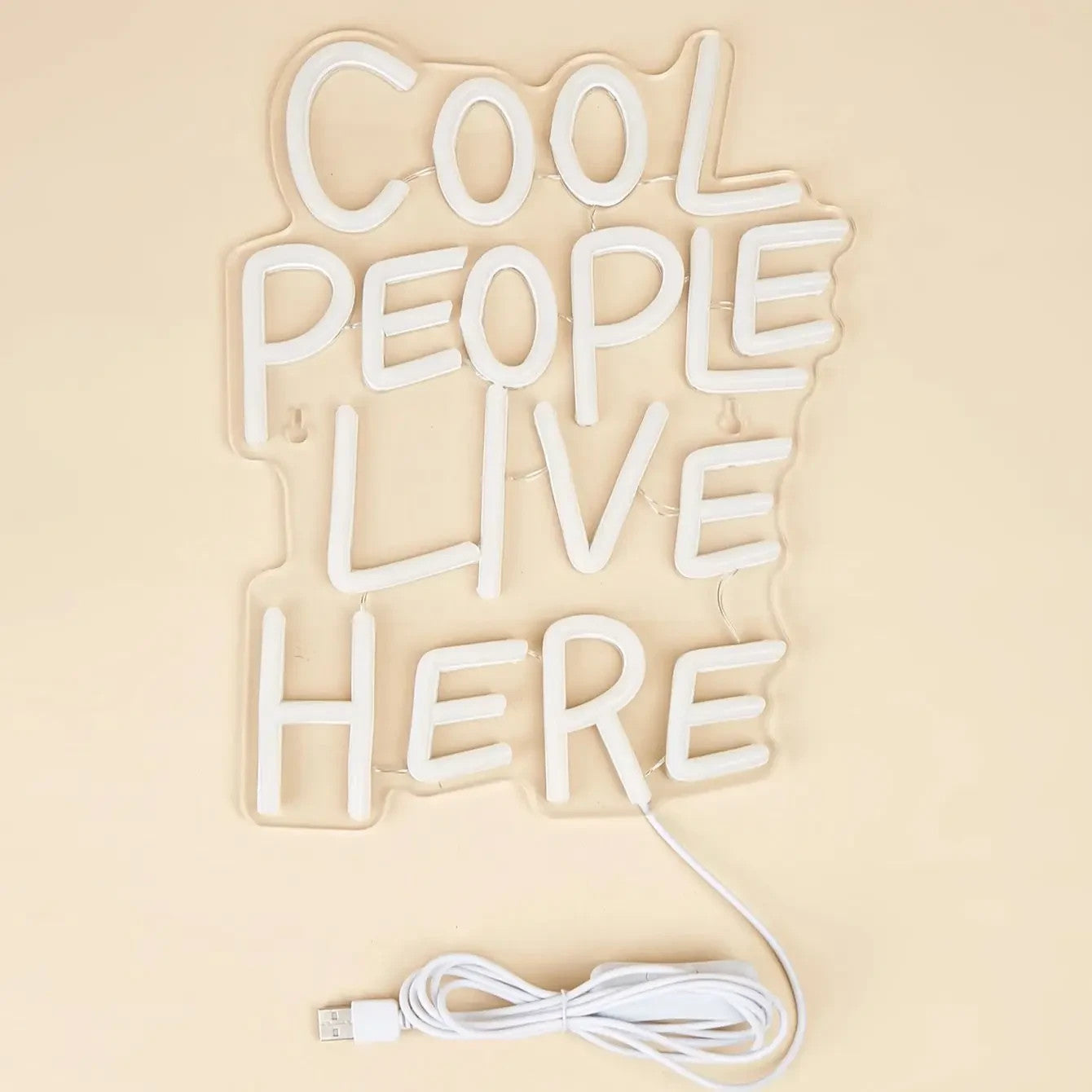 Cool People Live Here Pink Yellow Neon Sign - Light LED Bedroom Hotel Home USB