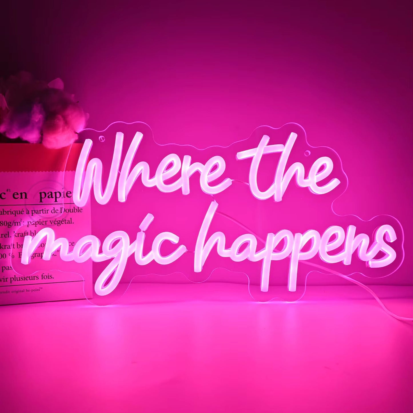 Where The Magic Happens Pink Neon Sign - Light LED Bedroom Hotel Love USB