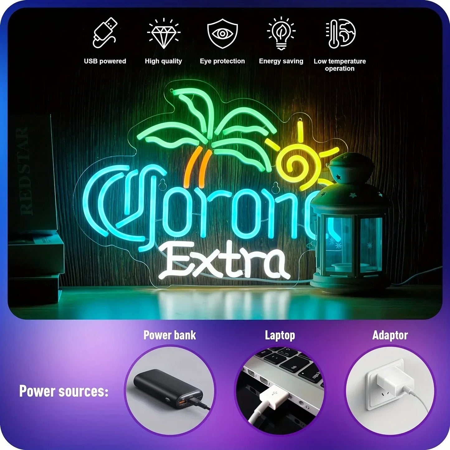 Corona Extra Bar Neon Light - LED Palm Sign - Pub Home Cocktail Club Alcohol