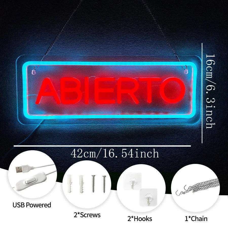 Abierto Neon Sign - Open LED Light - Business Latina Espanol Spanish Language