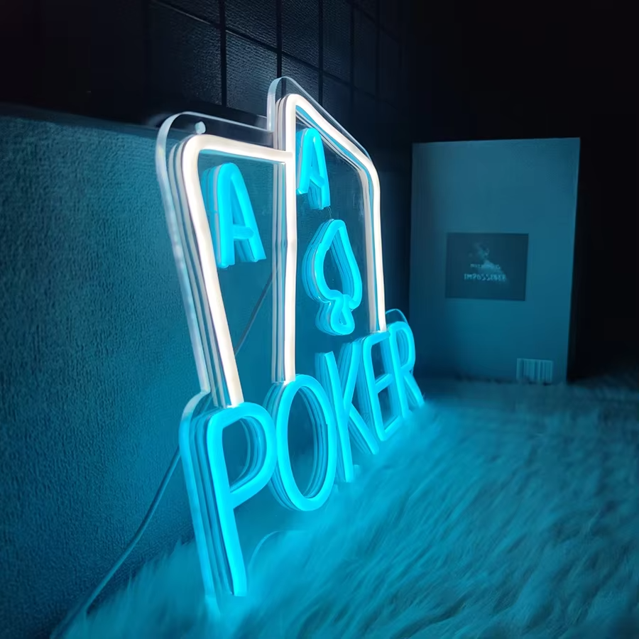 Poker Neon Light - Playing Cards Sign - Pub Home alcohol bar Club Casino etc LED