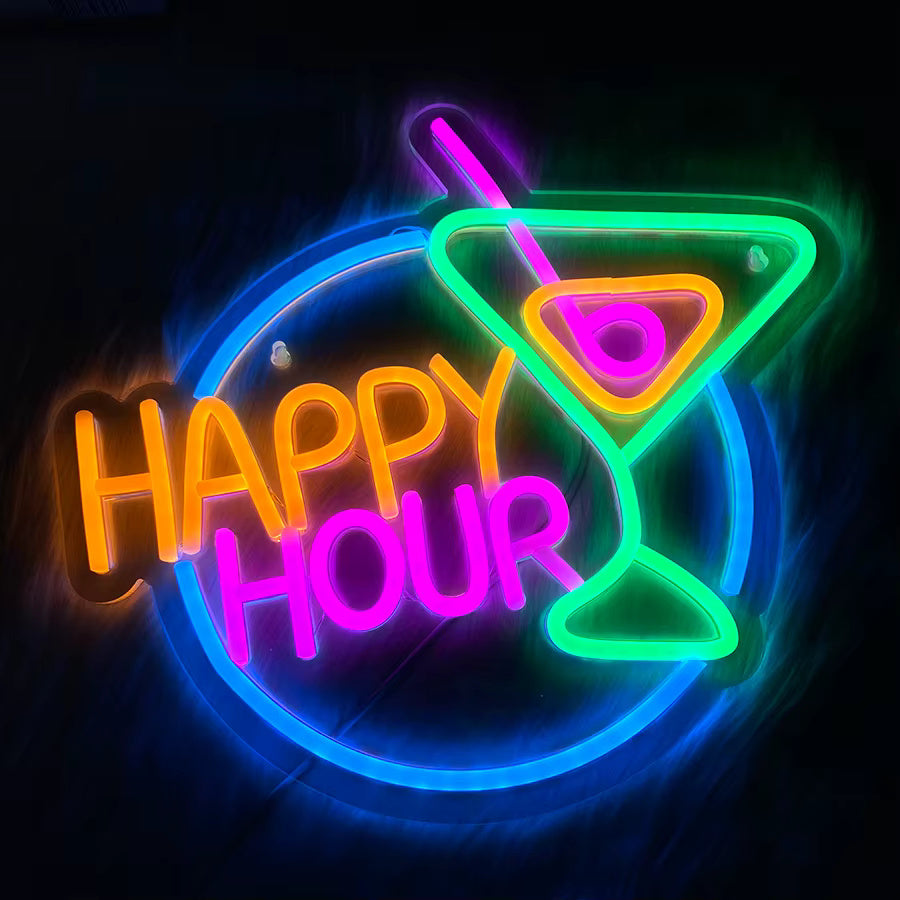 Happy Hour Neon Light - Cocktail Bar Sign - Pub Home Club etc LED