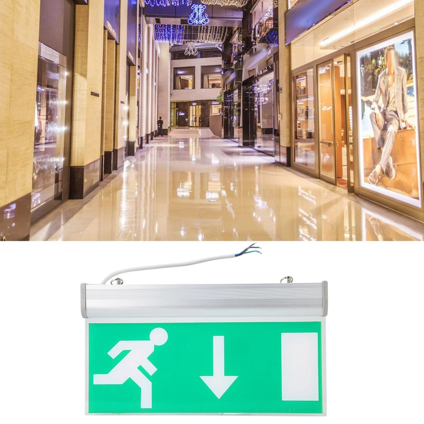 Emergency Fire Exit LED Lighting Sign Light Safety Fitting Hanging Maintained