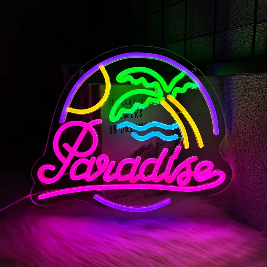 Paradise Neon Cocktail Light - Tropical Beach Bar Sign - Pub Home Club etc LED
