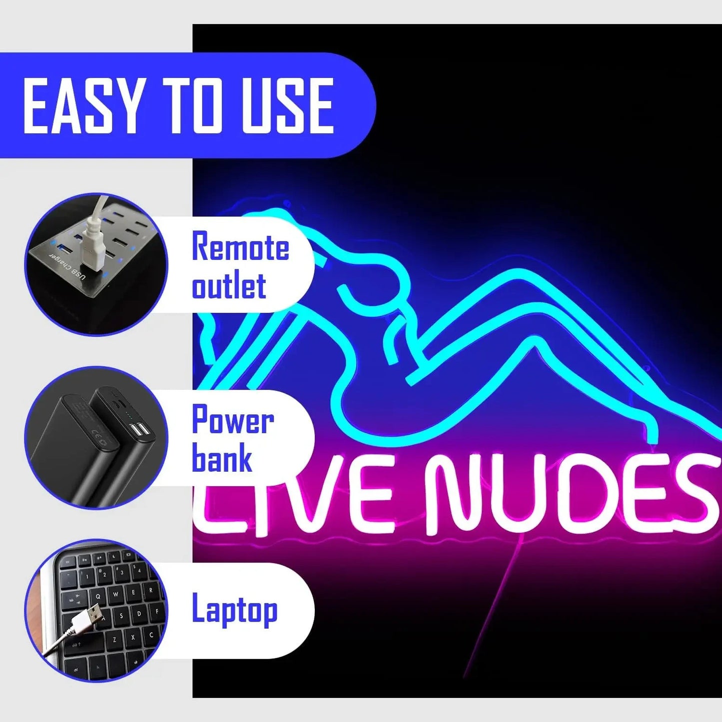 Stripper / Burlesque Girl Neon Sign - LED Light - Live Nudes Strip Club Sexy USB