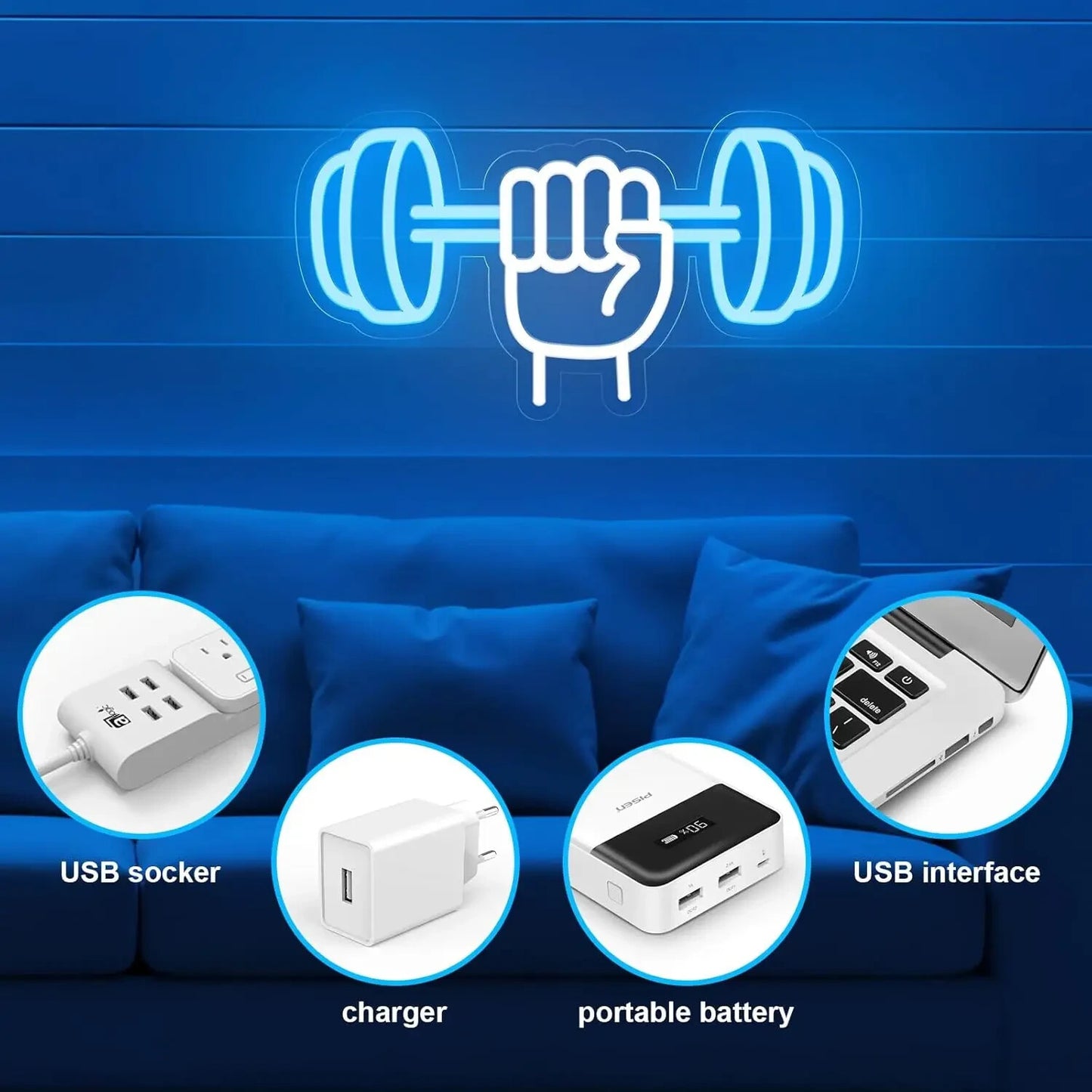 Gym Dumbbell Neon Sign - LED Weightlifting Light – Fitness Barbell USB Powered