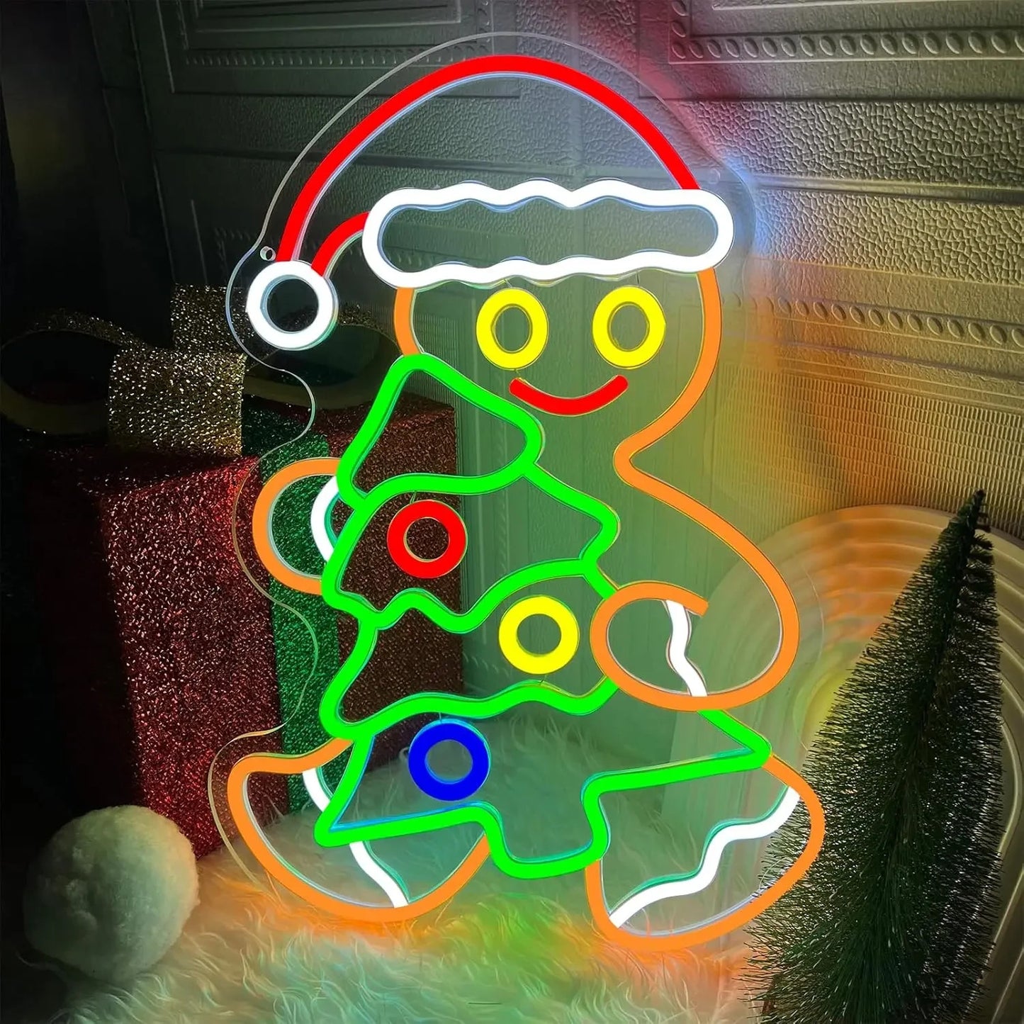 Merry Christmas Neon Sign - LED Gingerbread man Light - Home Happy Xmas Store