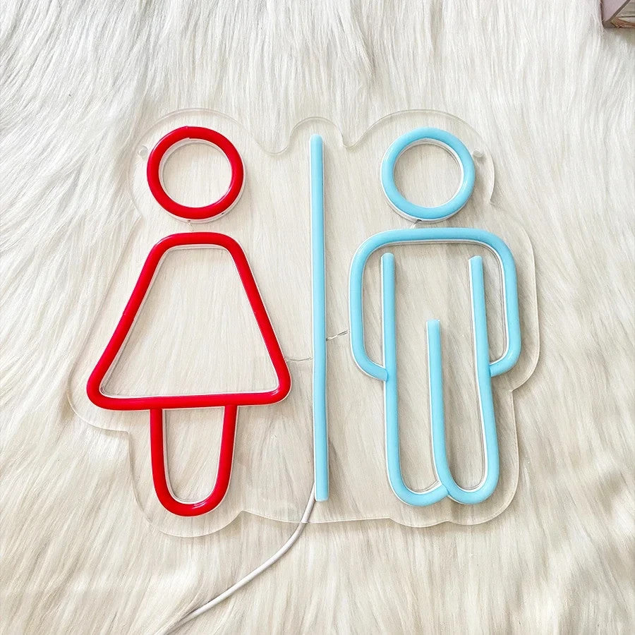 Toilets LED Neon Light Sign | Male Female WC Loo Restroom Hanging Wall Bathroom