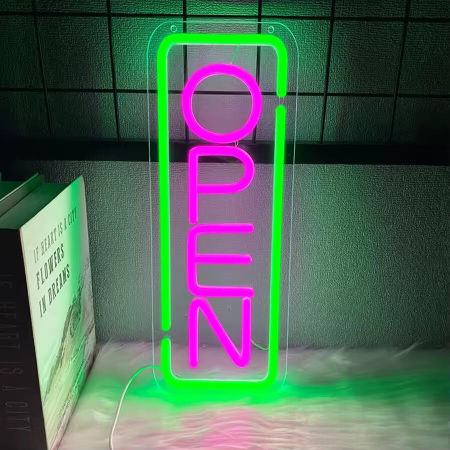 Green Pink OPEN Neon Light - Store Front LED Sign - Office Shop Restaurant Bar