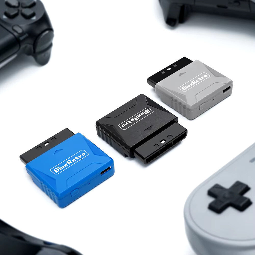 Wireless Bluetooth Controller Receiver - Playstation 1 & 2  - (Grey) Blue Retro