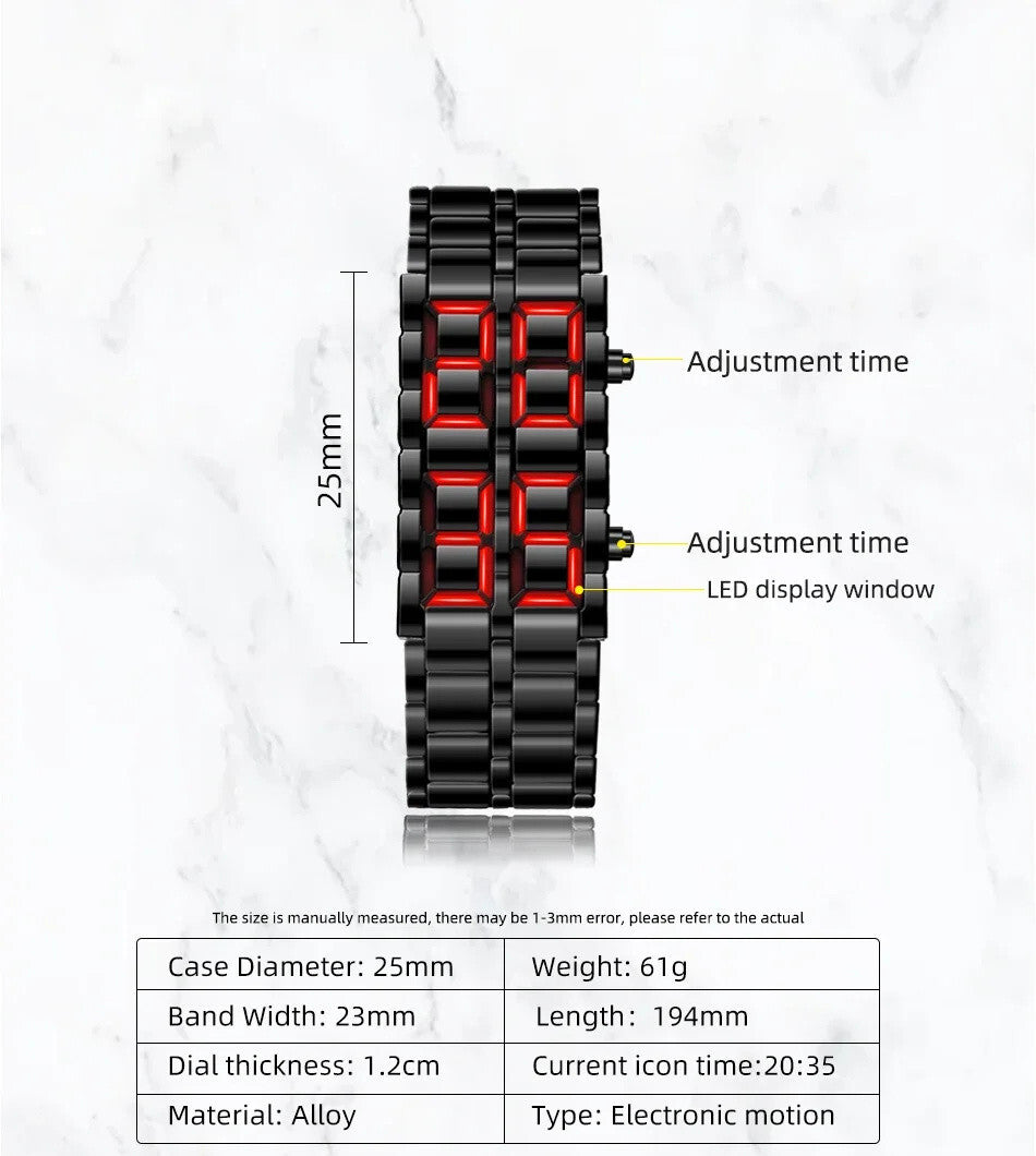 Mens Digital Lava Wrist Watch - Red LED Display- Fathers Day Gift Novelty Unique