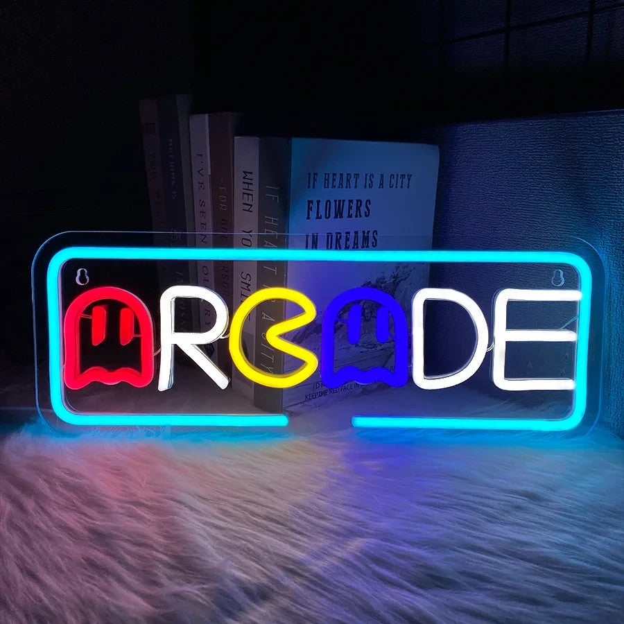 Arcade Neon Light - Gaming LED Sign Wall Gift Man Cave 80s Retro Pacman Ghost
