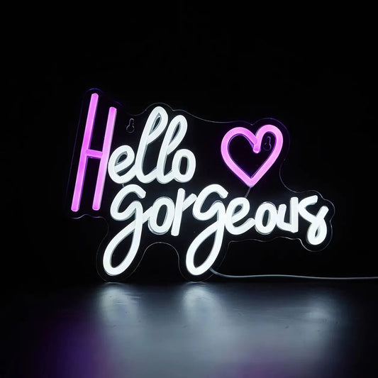 Hello Gorgeous - Neon Sign -Hair Dresser Beauty Salon Nails Lips Light LED