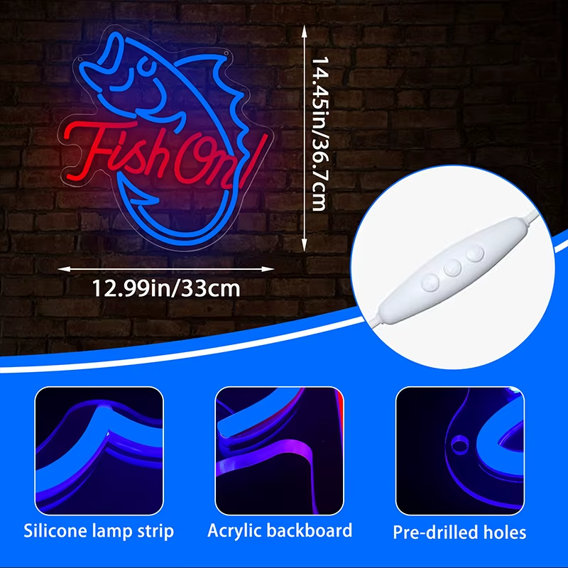 Fish On! Neon Light - LED Chip Shop / Bar Sign - Fishing Home Club Man Cave