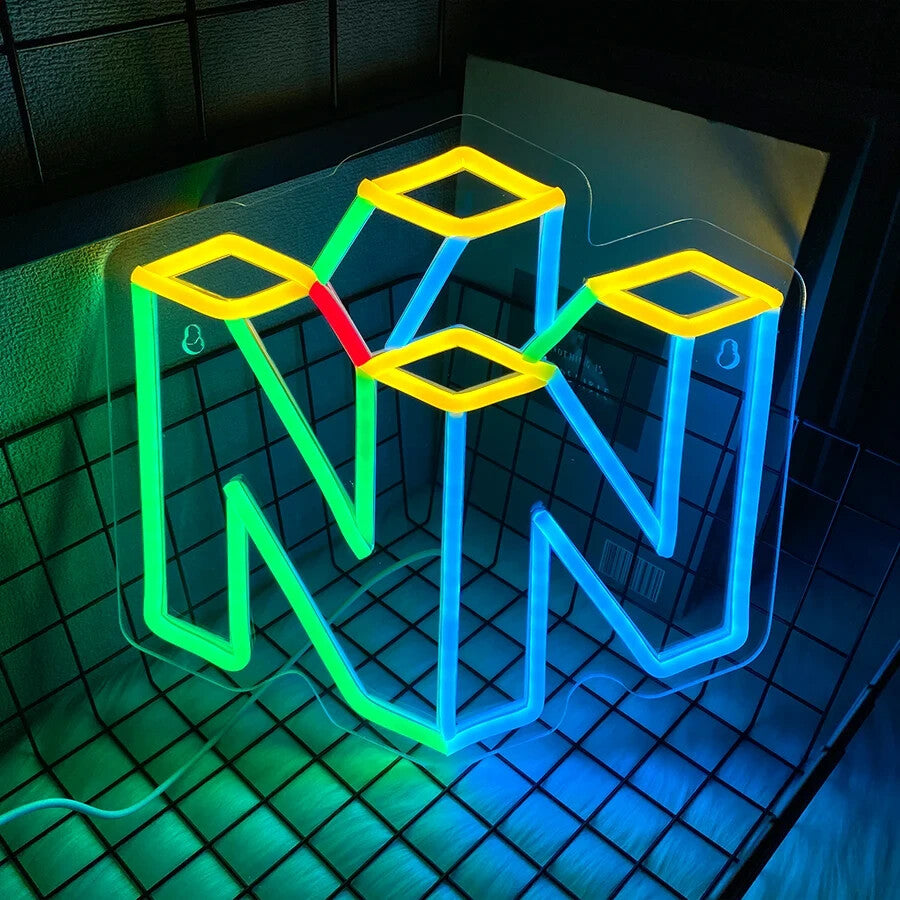 N64 Logo Neon Light - Nintendo Gaming Sign USB Powered Wall Gift Retro