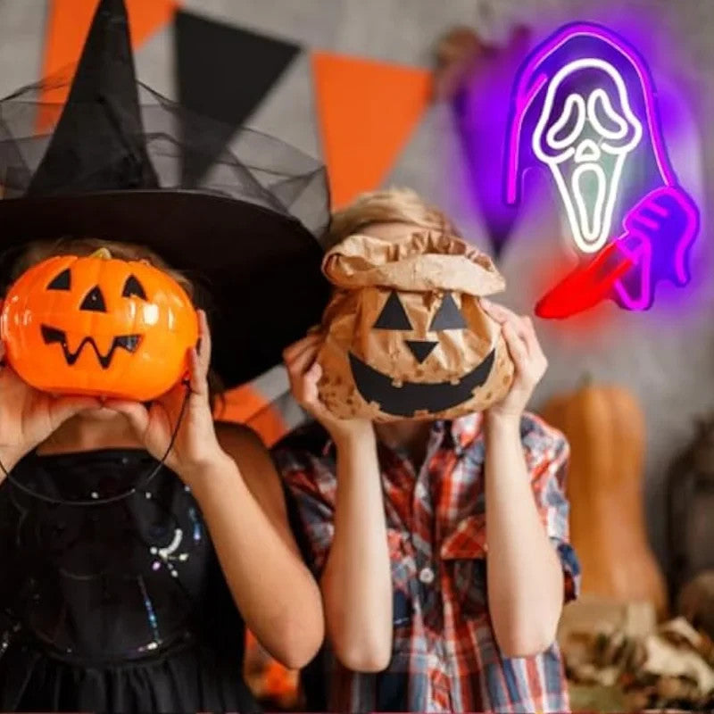 Halloween Neon Sign - LED Spooky Ghost Knife Light - Pub Home Play Area Maze Bar