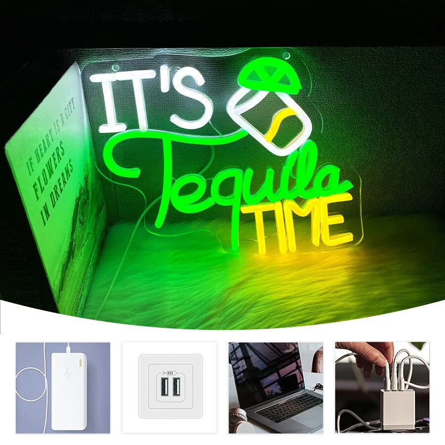It's Tequila Time Neon Light - Alcohol Bar Sign - Pub Home Club etc LED