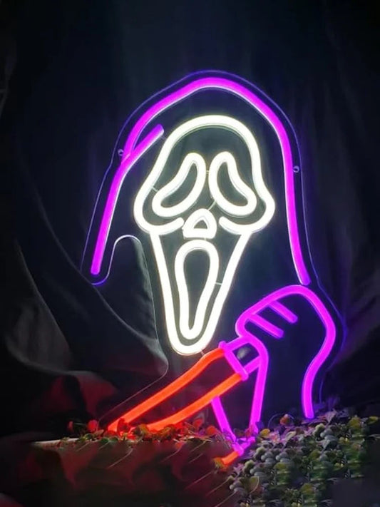 Halloween Neon Sign - LED Spooky Ghost Knife Light - Pub Home Play Area Maze Bar