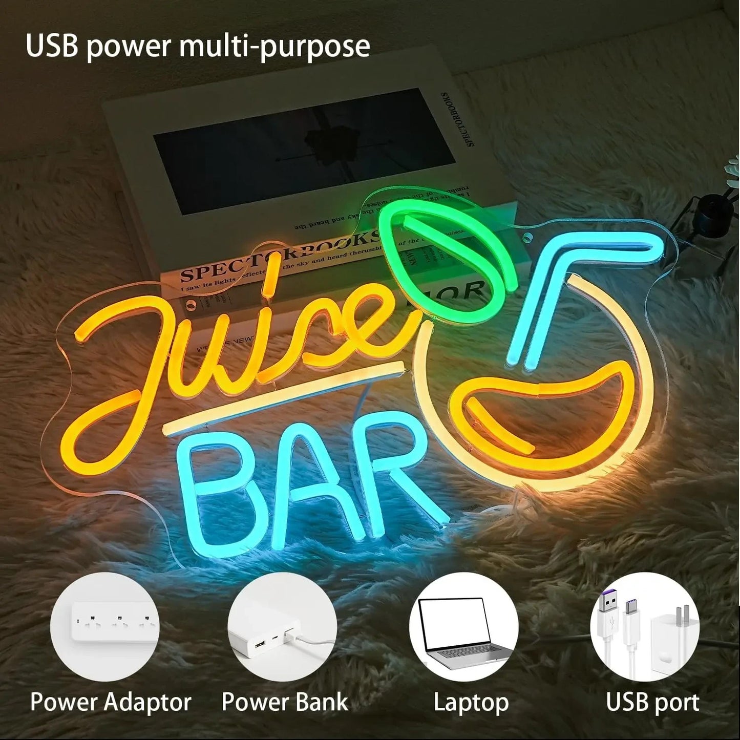 Juice Bar Neon Light -  Smoothie Store LED Sign - Coffee Shop Health Kiosk USB