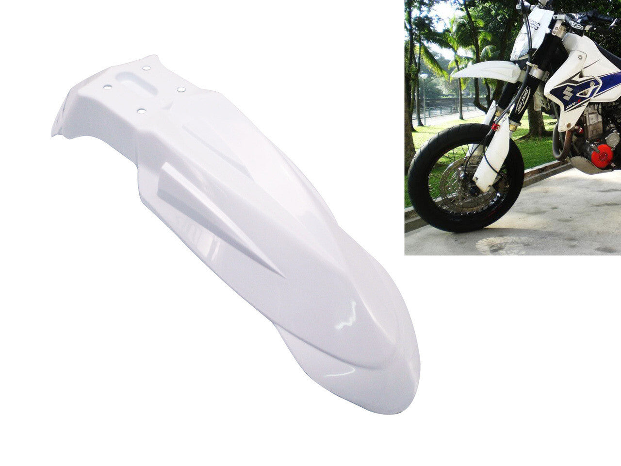 Universal Front Mudguard Fender - Supermoto / Motocross / Enduro White