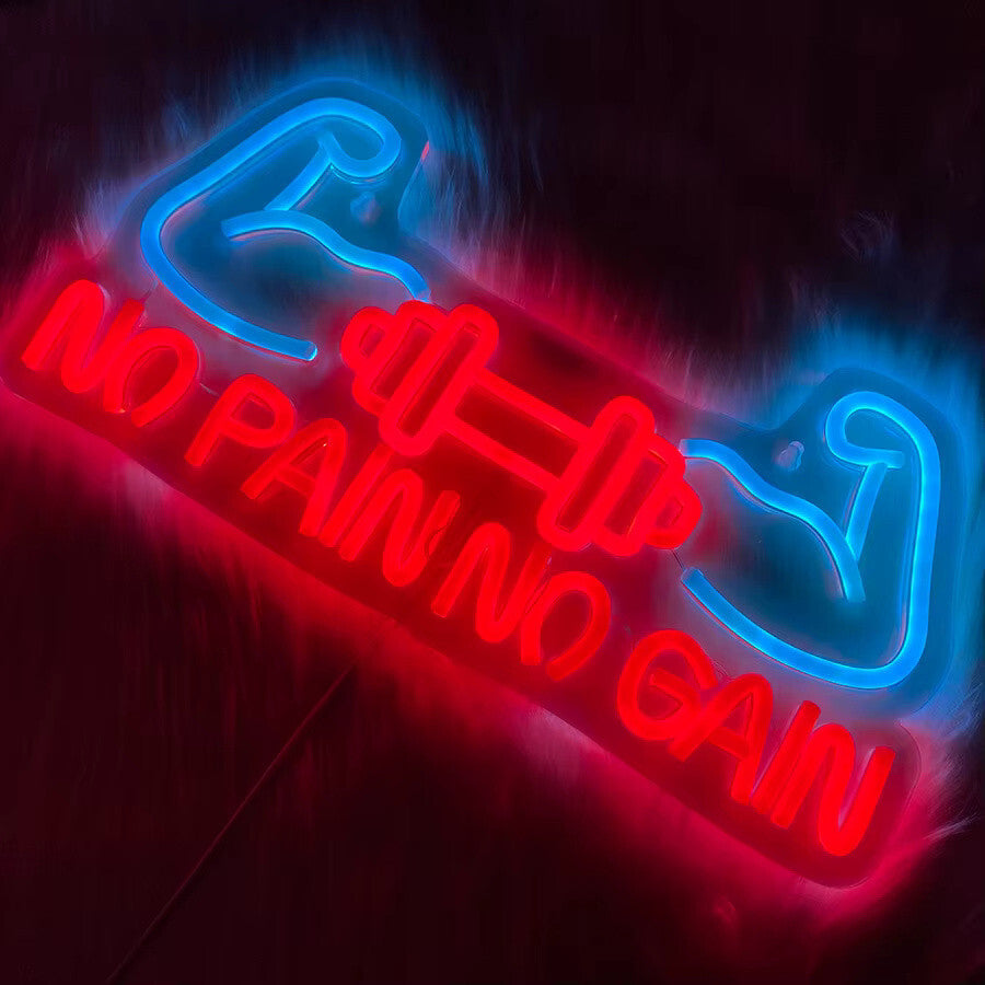No Pain No Gain Neon Sign - LED Gym Light – Weightlifting Dumbbell USB Powered