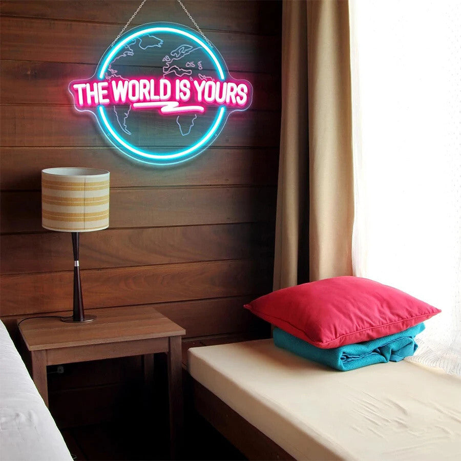 The World Is Yours Neon Light - Carved Planet LED Sign - Office Bedroom Bar etc