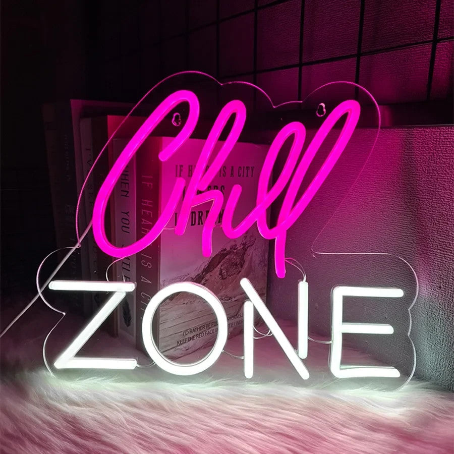 Chill Zone Neon Light - Relaxing Pink LED Sign - Games Room Bedroom Bar etc