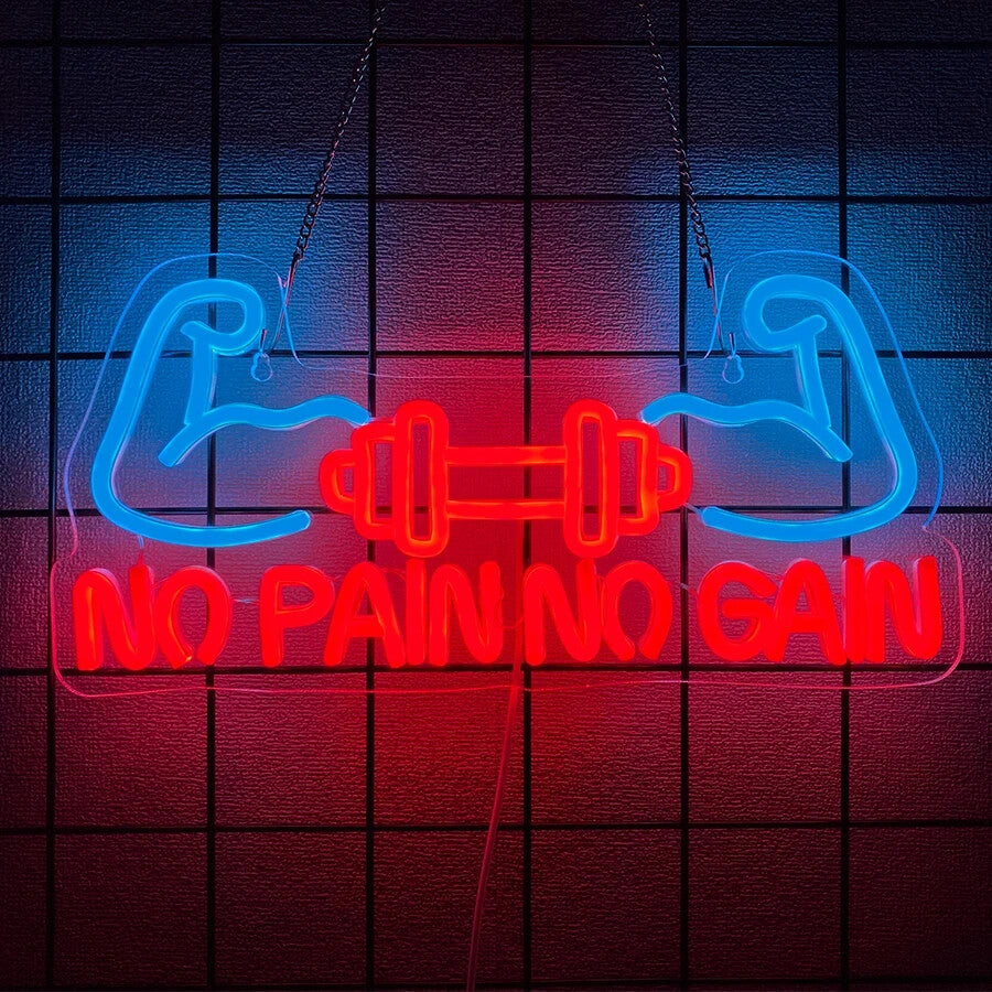 No Pain No Gain Neon Sign - LED Gym Light – Weightlifting Dumbbell USB Powered