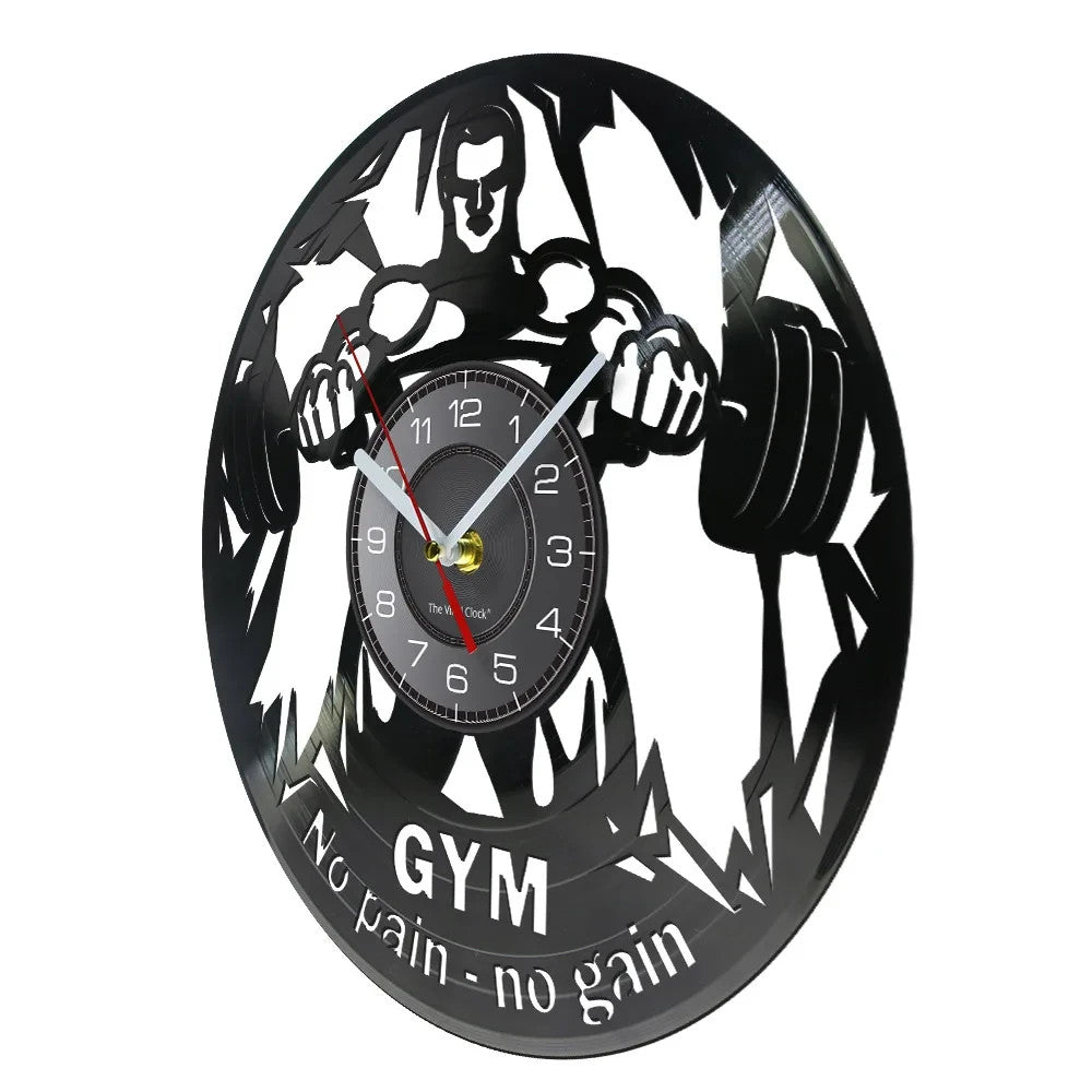 NO PAIN - NO GAIN 3D Vinyl Record Wall Clock for Home Gym Fitness Centre etc