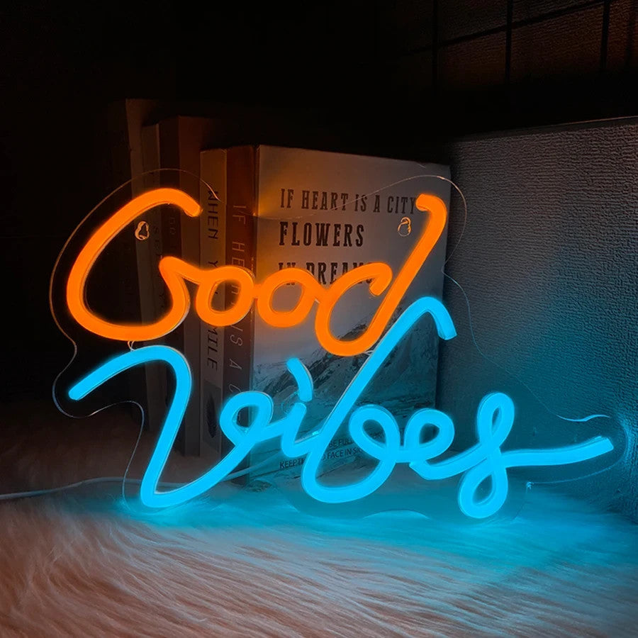 Good Vibes Neon Sign - Home LED Light - Office Bedroom Spa Bar etc USB Powered